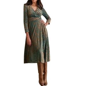 SOFT SURROUNDINGS Shae Velvet Burnout Animal Print Surplice Midi Dress - Sz L